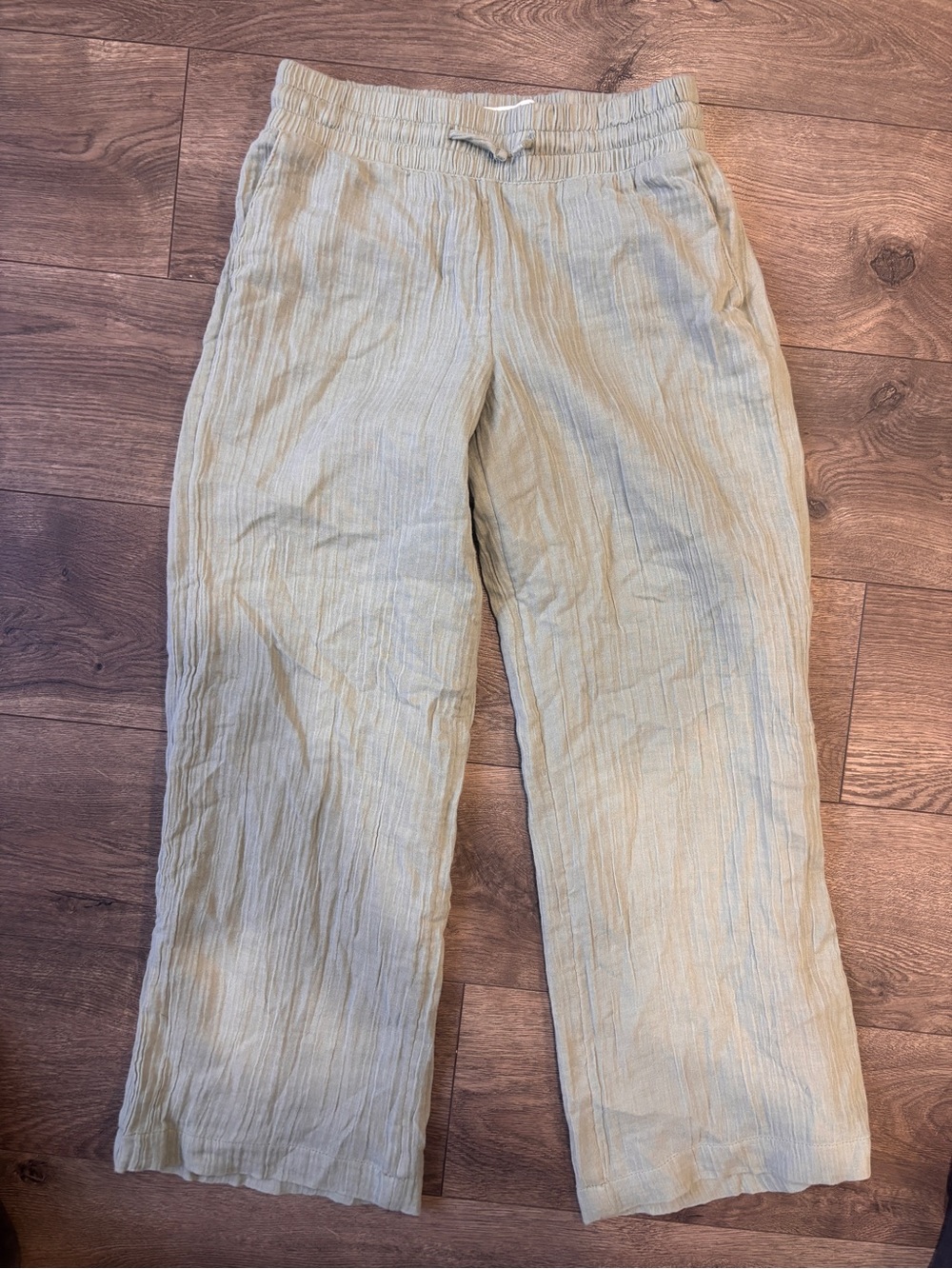 Girls Lightweight Linen-Blend Elastic Waist Pants - Beige